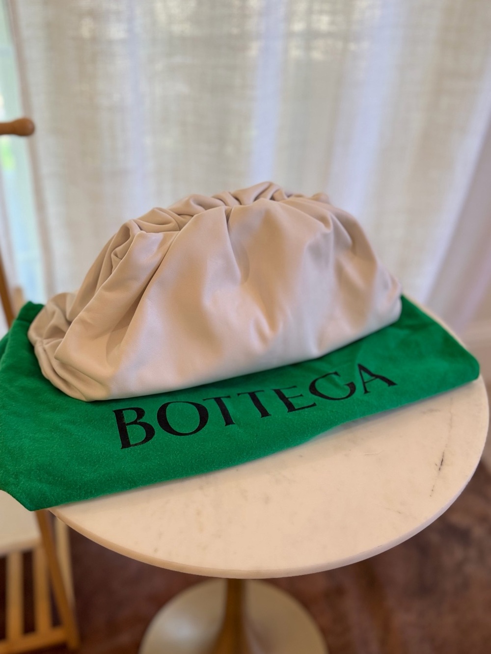 BOTTEGA VENETA Smooth Butter Calf The Pouch Oversized Clutch Mist